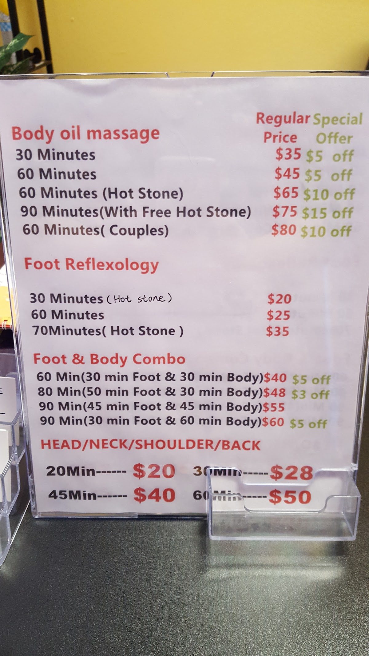 Eastern F&B Massage environment